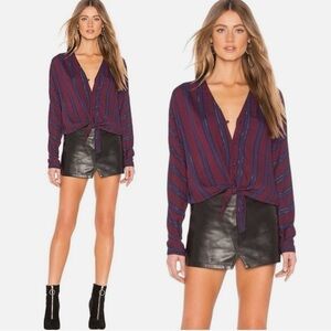 Rails Sloane Blouse in Janeiro Stripe Burgundy Navy Metallic V Neck Sz M